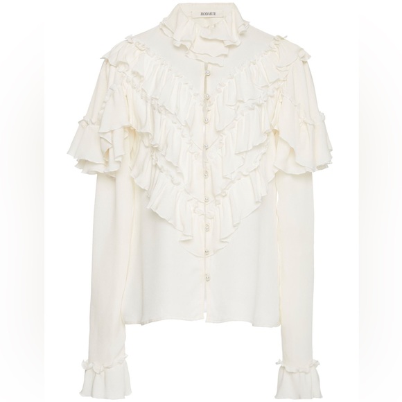 Rodarte In Light Pink Silk Blouse Long Sleeve Size L Large Pearls Ruffle - Picture 1 of 13